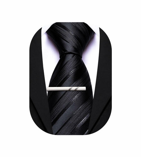 Barry.Wang Silk Men Striped Necktie Tie Clip Blush Pink Size One Size