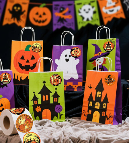 ZAWE Halloween Sticker Roll 500pcs 1.5" Ghosts Pumpkins Witch Colored