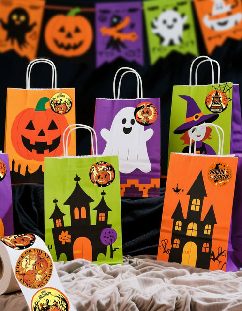 Load image into Gallery viewer, ZAWE Halloween Sticker Roll 500pcs 1.5" Ghosts Pumpkins Witch Colored
