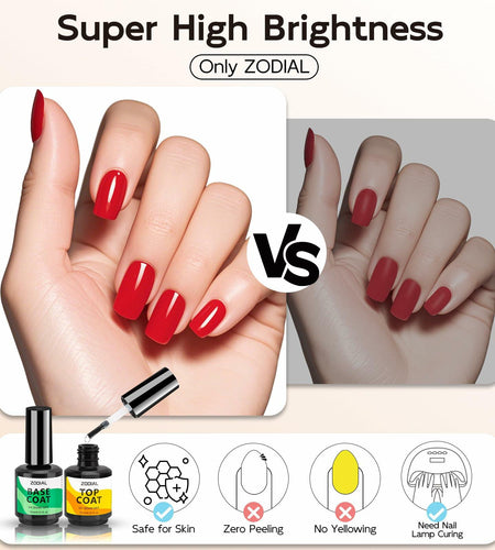 ZODIAL Gel Base & Top Coat Set 0.51oz No Wipe High Glossy Finish 2Pcs