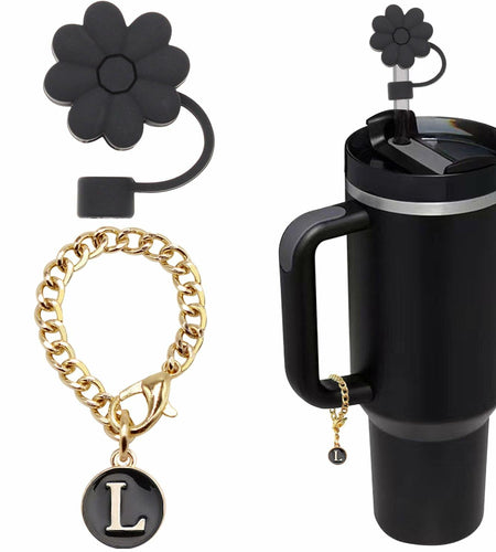 Wabogove Stanley 1pc Silicone Straw Topper & Letter L Charm 30&40oz Tumbler