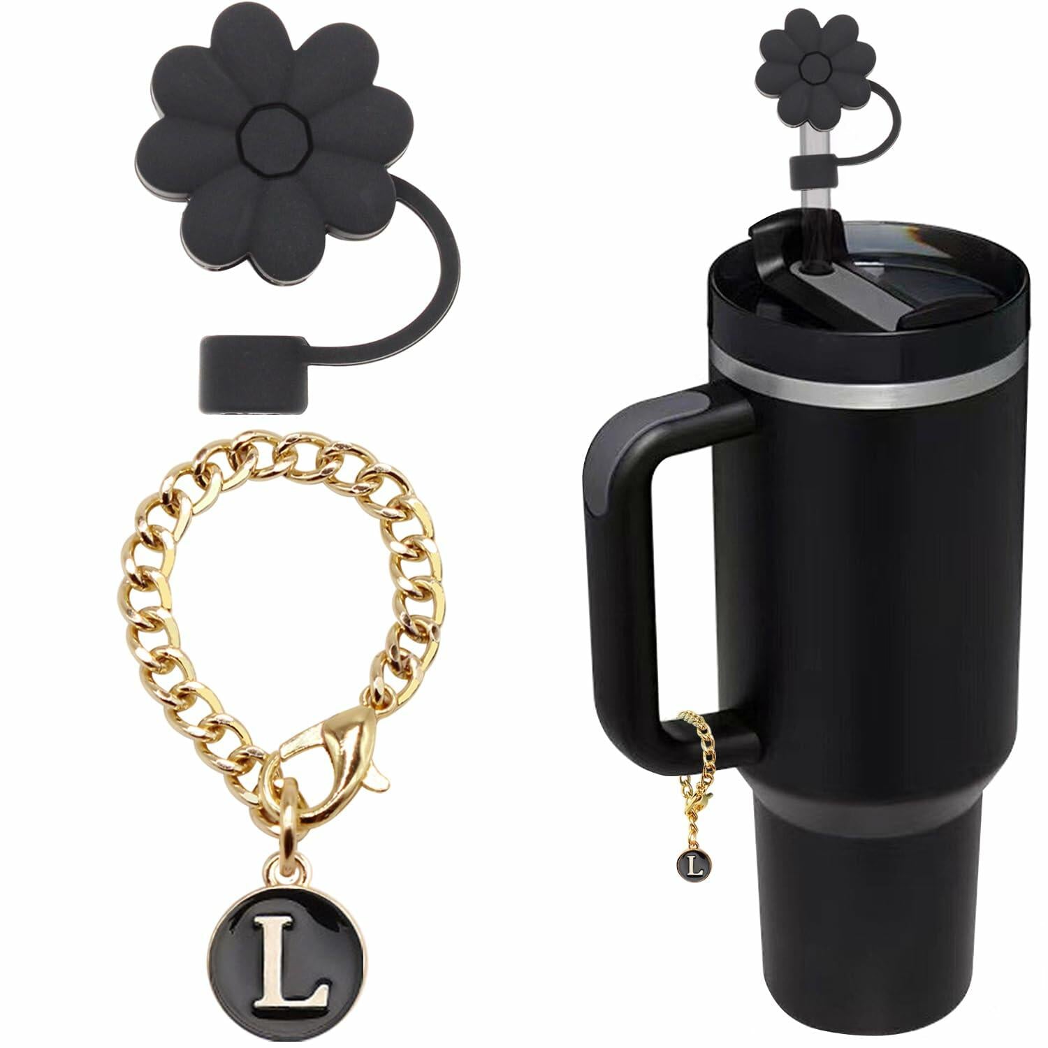 Wabogove Stanley 1pc Silicone Straw Topper & Letter L Charm 30&40oz Tumbler