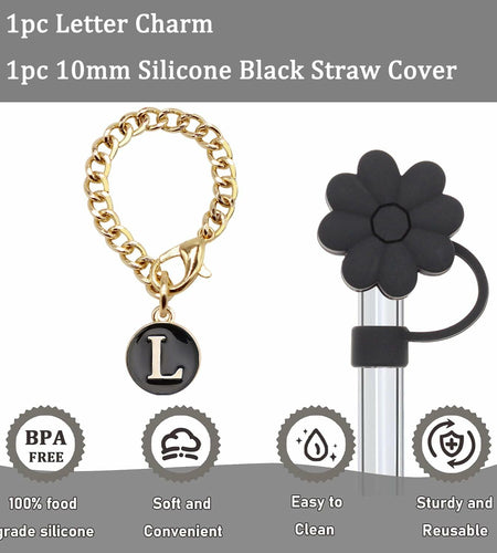 Wabogove Stanley 1pc Silicone Straw Topper & Letter L Charm 30&40oz Tumbler