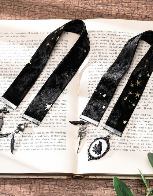 Load image into Gallery viewer, Berirexrion Fantasy Dragon Sword Bookmarks 2 PCs Black Metal Velvet Ribbon
