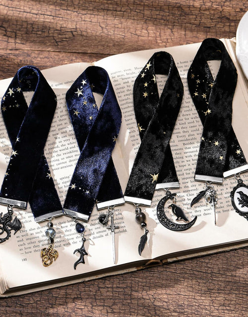 Load image into Gallery viewer, Berirexrion Fantasy Dragon Sword Bookmarks 2 PCs Black Metal Velvet Ribbon
