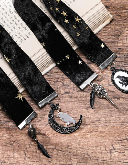 Load image into Gallery viewer, Berirexrion Fantasy Dragon Sword Bookmarks 2 PCs Black Metal Velvet Ribbon
