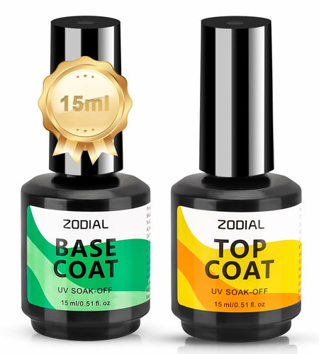 ZODIAL Gel Base & Top Coat Set 0.51oz No Wipe High Glossy Finish 2Pcs
