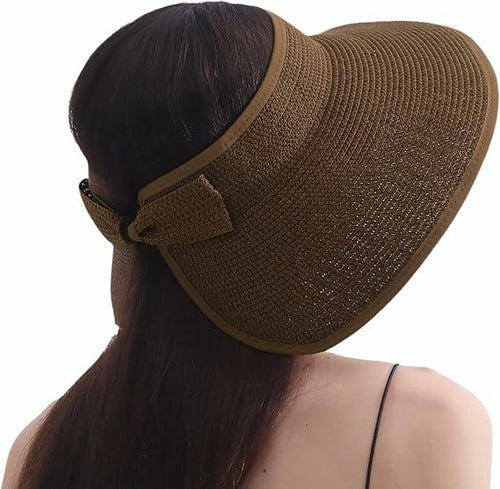 Load image into Gallery viewer, Wide Brim Straw Sun Hat Women Summer Beach Vacation Foldable Coffee Ribbon
