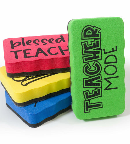 Magnetic Whiteboard Dry Erasers 4-Pack Colorful Classroom Teacher Essentials
