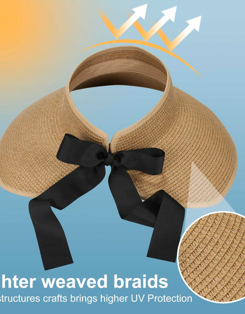 Load image into Gallery viewer, Wide Brim Straw Sun Hat Women Summer Beach Vacation Foldable Coffee Ribbon
