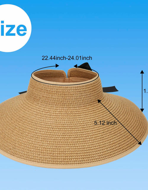 Load image into Gallery viewer, Wide Brim Straw Sun Hat Women Summer Beach Vacation Foldable Coffee Ribbon
