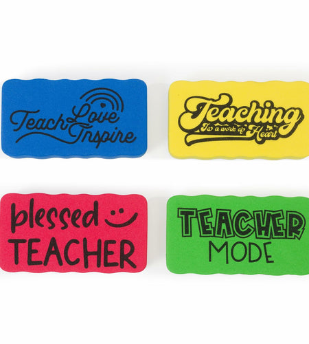Magnetic Whiteboard Dry Erasers 4-Pack Colorful Classroom Teacher Essentials