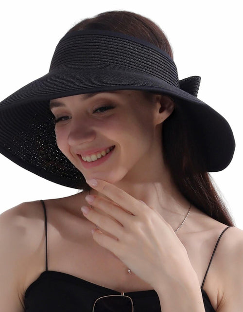 Load image into Gallery viewer, Wide Brim Straw Sun Hat Women Summer Beach Vacation Foldable Coffee Ribbon
