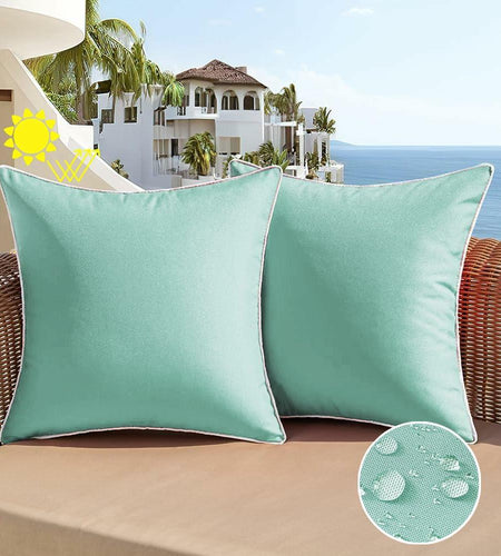 All Smiles Outdoor Waterproof Throw Pillow Covers 20x20 Set of 2 Teal