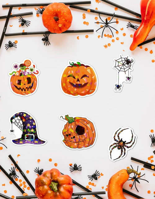 Load image into Gallery viewer, Waxkure 100PCS Halloween Pumpkin Ghost Witch Bat Vinyl Stickers Waterproof
