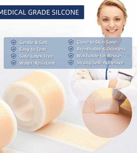 URAY Silicone Scar Tape Medical Grade 120"x1.5" Roll Reusable Extra Long