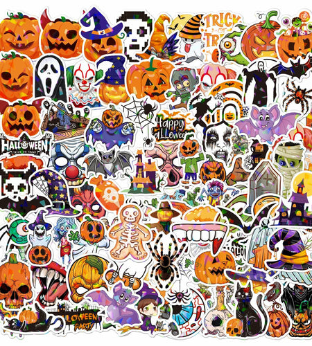 Waxkure 100PCS Halloween Pumpkin Ghost Witch Bat Vinyl Stickers Waterproof