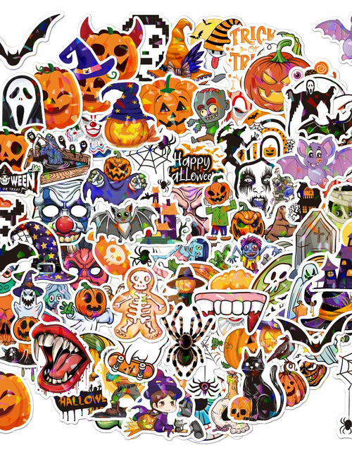 Load image into Gallery viewer, Waxkure 100PCS Halloween Pumpkin Ghost Witch Bat Vinyl Stickers Waterproof
