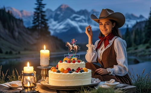 Load image into Gallery viewer, Palegg Cowgirl Cake Topper Western Party Supplies Brown Orange Red Acrylic
