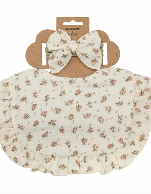 Load image into Gallery viewer, Chic Baby Bib with Matching Headband 100% Muslin Cotton Soft Colors Fl-9
