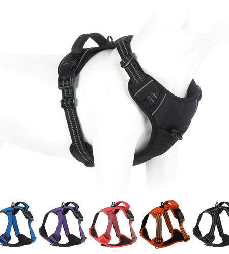 No Pull Dog Harness Adjustable Reflective Front Clip Padded Black Size L