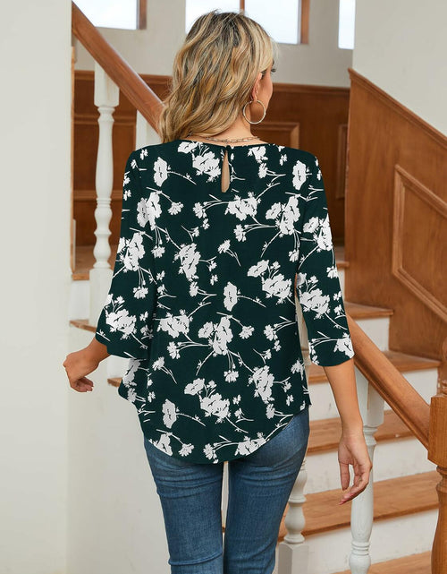 Load image into Gallery viewer, TASAMO Floral Chiffon Blouse Ladies Work Top Dark Green Size XL
