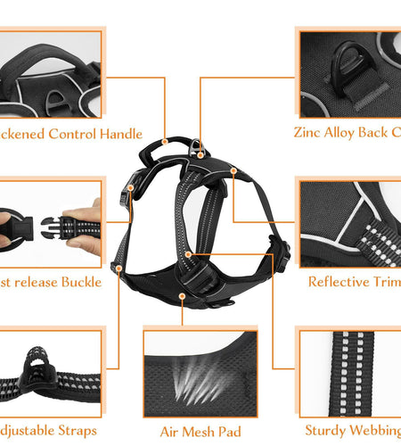 No Pull Dog Harness Adjustable Reflective Front Clip Padded Black Size L