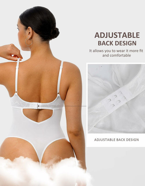 Load image into Gallery viewer, FeelinGirl Shapewear Tummy Control Lace Bodysuit V Neck Low Back White Size S
