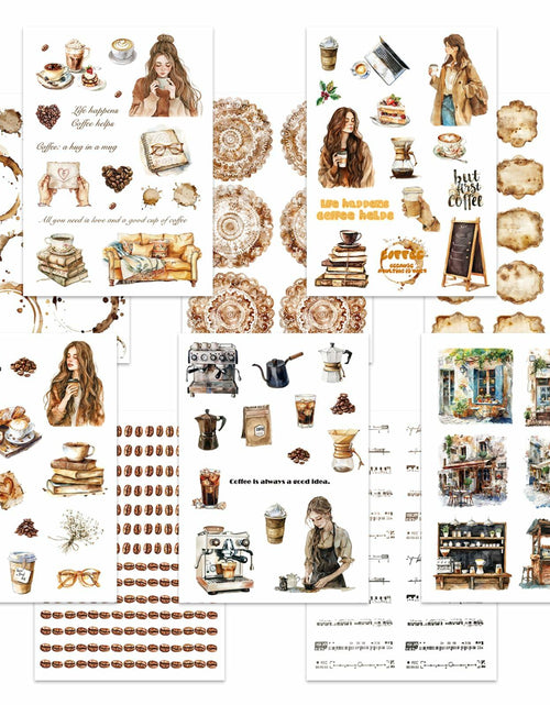 Load image into Gallery viewer, VISUMCIP Vintage Coffee Pre-Cut Journaling Stickers 10 Sheets Coffee Time
