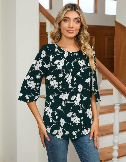 Load image into Gallery viewer, TASAMO Floral Chiffon Blouse Ladies Work Top Dark Green Size XL
