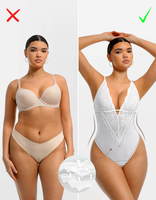Load image into Gallery viewer, FeelinGirl Shapewear Tummy Control Lace Bodysuit V Neck Low Back White Size S
