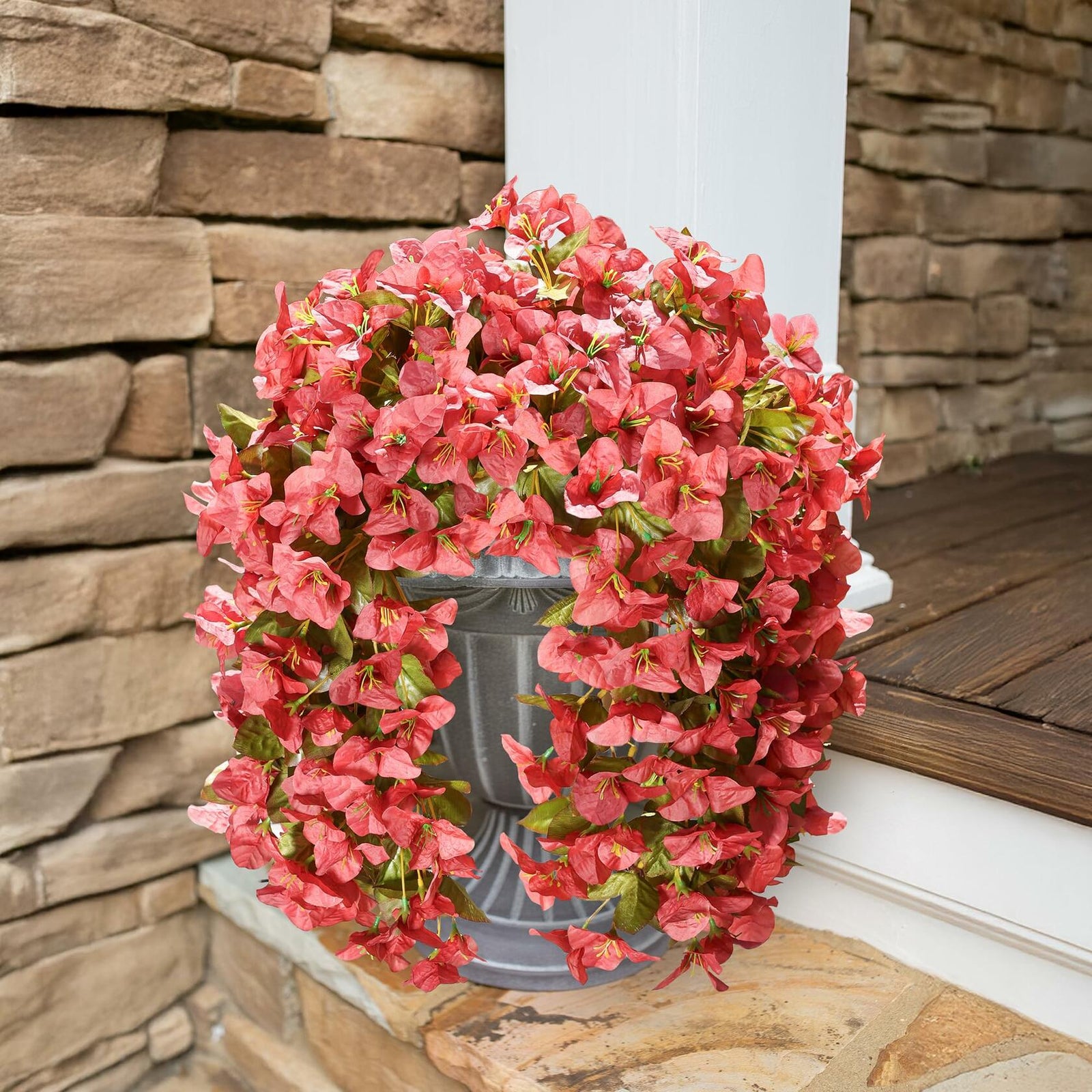 HyeFlora Bougainvillea Artificial Hanging Flowers Red 2pcs Silk UV Resistant