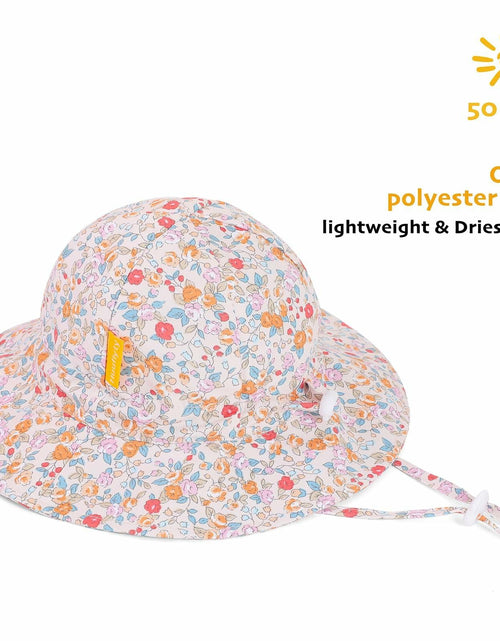 Load image into Gallery viewer, Huuflyty Baby Girl Adjustable Sun Hat Wide Brim UPF 50+ Floral Khaki Size 6-24M
