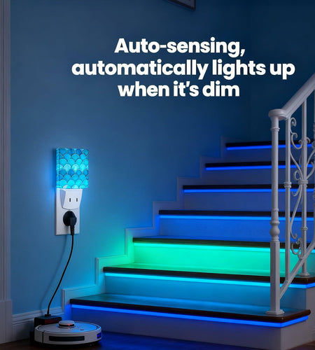 Caifujiqi Night Light Plug-in Dusk to Dawn Sensor White LED Plastic Modern