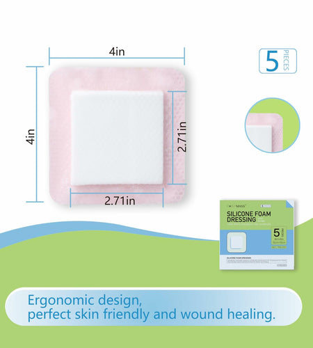 Pointmass 5 Pack 4"x4" Silicone Foam Dressing Waterproof Wound Care OPEN BOX