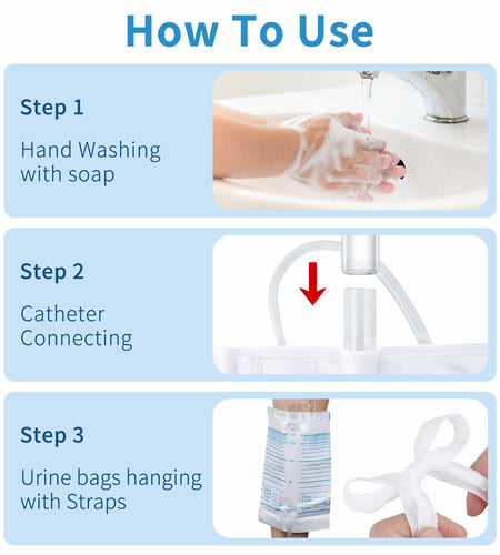 Plus tard 6Pack Catheter Urine Bags 67.6oz 2000ml White with Cloth Straps