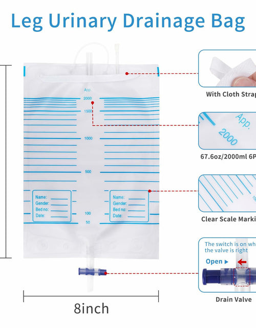 Load image into Gallery viewer, Plus tard 6Pack Catheter Urine Bags 67.6oz 2000ml White with Cloth Straps
