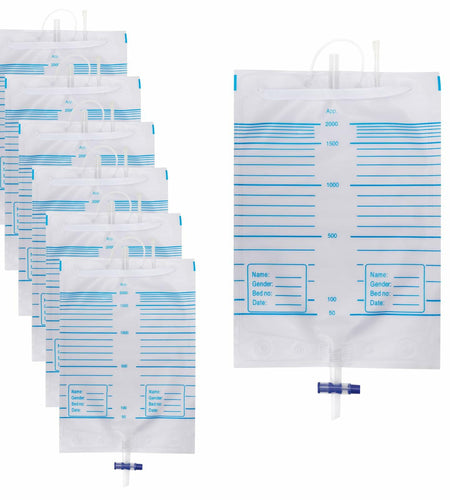 Plus tard 6Pack Catheter Urine Bags 67.6oz 2000ml White with Cloth Straps