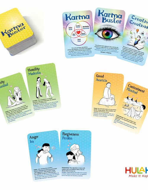 Load image into Gallery viewer, HULAHU Karma Buster Card Game Bilingual EN/SP Fun Skill Game 0.45lb
