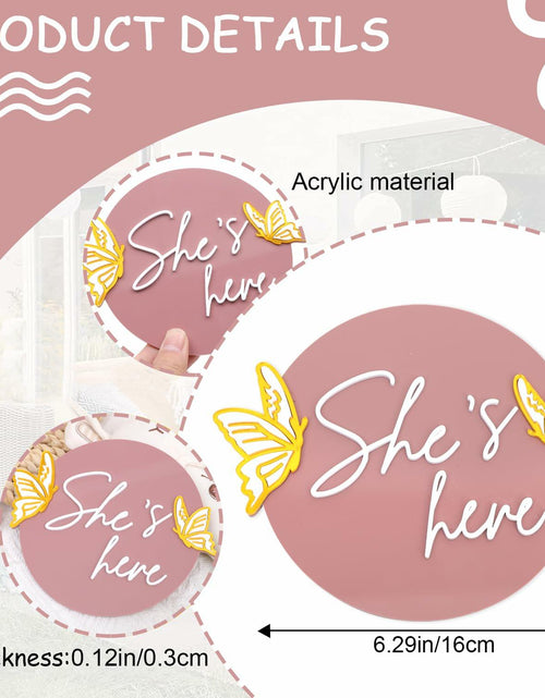 Load image into Gallery viewer, WAWUO She's Here Milestone Board Butterfly Gender Reveal Party Decor Acrylic
