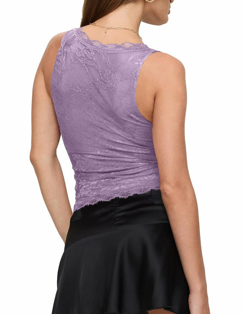 Load image into Gallery viewer, SAUNGKUAI Women's Sexy V Neck Sleeveless Lace Floral Top PinkPurple Size XL
