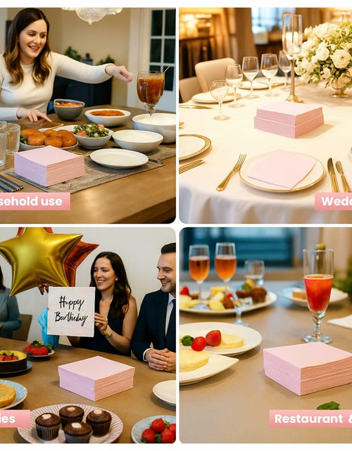 Load image into Gallery viewer, MalMall 100-Pack Airlaid Pink Cocktail Napkins 1-Ply 4.9x4.9in Soft Absorbent
