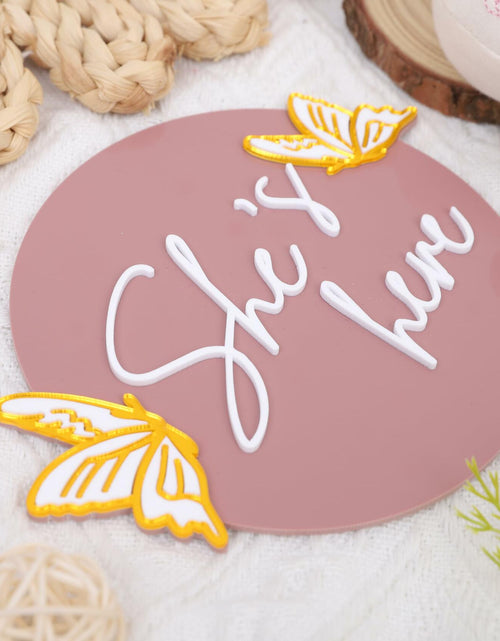 Load image into Gallery viewer, WAWUO She's Here Milestone Board Butterfly Gender Reveal Party Decor Acrylic

