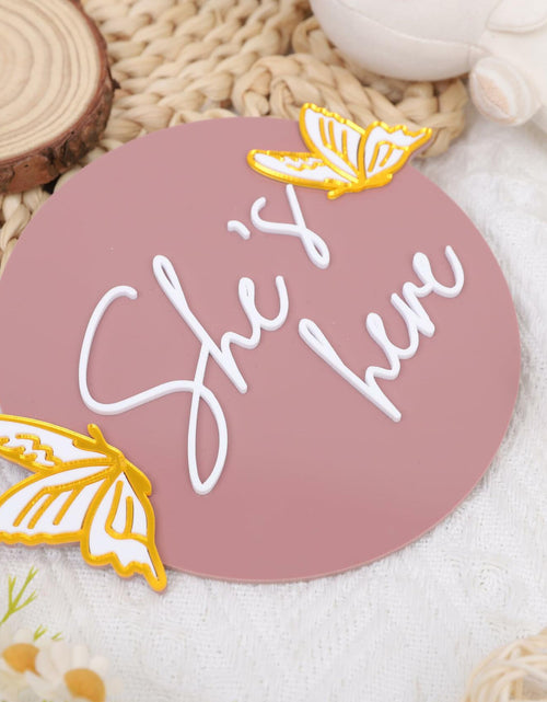 Load image into Gallery viewer, WAWUO She's Here Milestone Board Butterfly Gender Reveal Party Decor Acrylic
