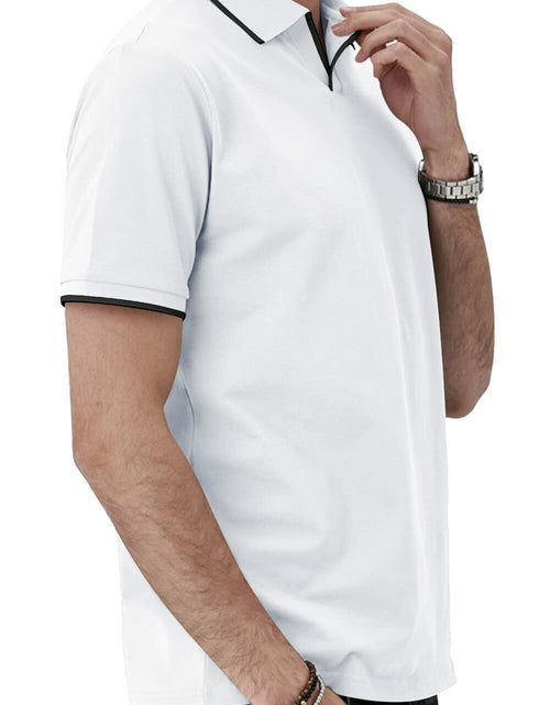 Load image into Gallery viewer, Aiyino Men's Muscle V Neck Polo Shirt Slim Fit Cotton Golf Tee White Size M
