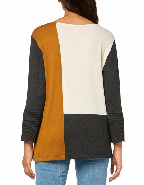 Load image into Gallery viewer, Three Quarters Sleeves Jewel Neck Color Block Sweater Top Multicolor Size L
