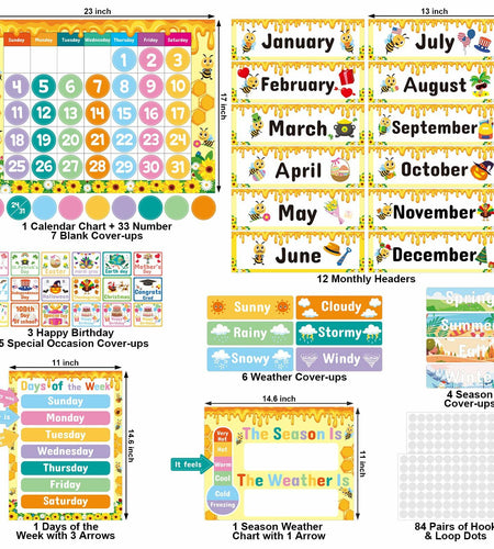 Bee Classroom Calendar Set Back to School Bulletin Board Decoration w/ Stickers