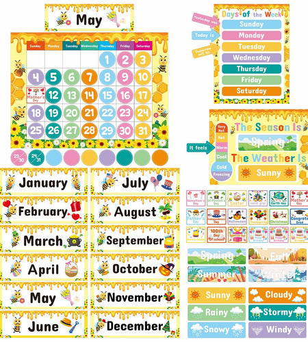 Bee Classroom Calendar Set Back to School Bulletin Board Decoration w/ Stickers