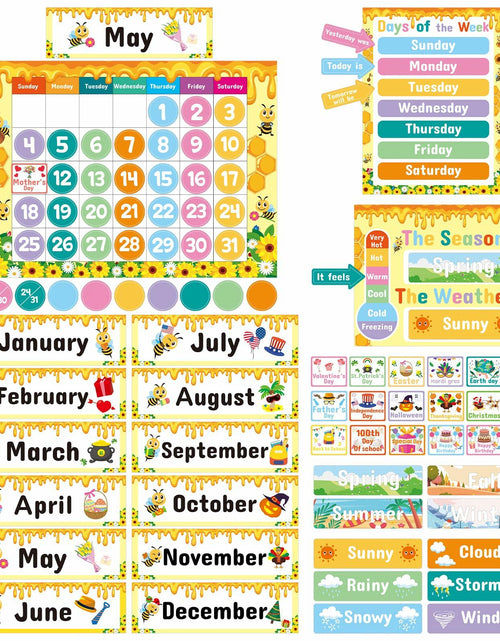 Load image into Gallery viewer, Bee Classroom Calendar Set Back to School Bulletin Board Decoration w/ Stickers
