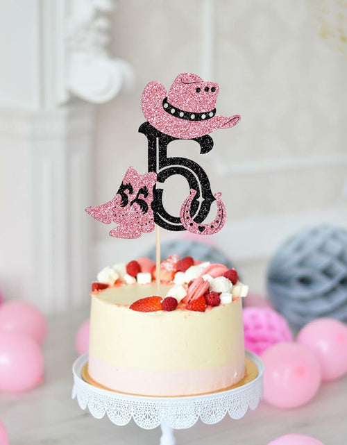 Load image into Gallery viewer, Cowboy 5th Birthday Cake Topper Western Party Decorations for Boys &amp; Girls
